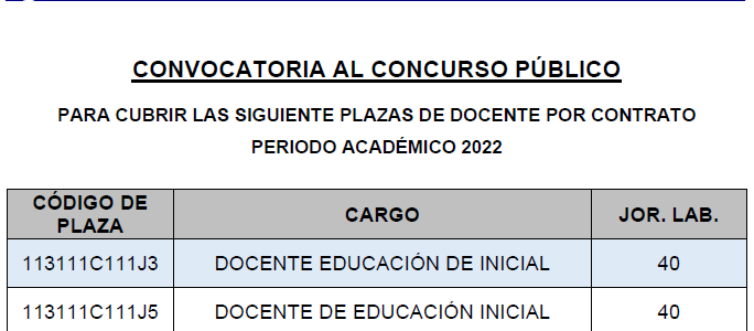 Convocatoria - Contrato docente 2022